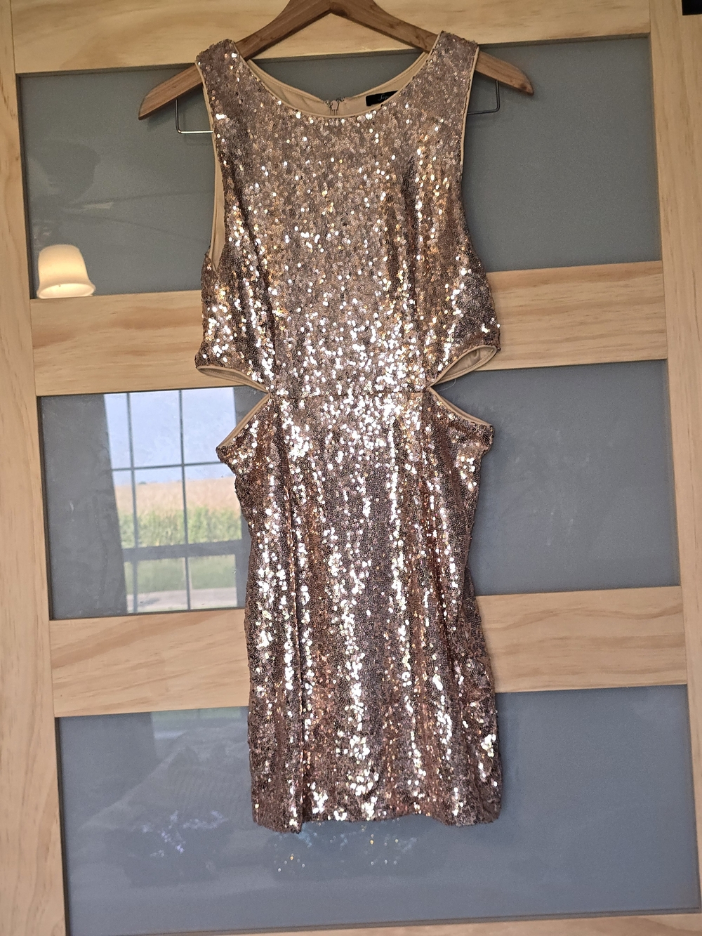 Sequin Cutout Bodycon Party Dress in Gold